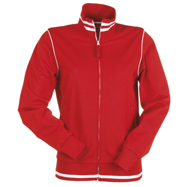 felpa donna zip intera rossa bianca